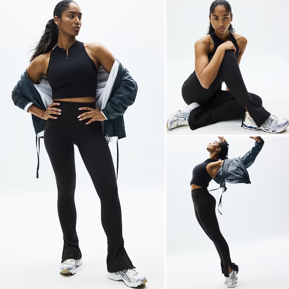 NWT Athleta Elation Ultra‎ High Rise Split Slim Flare Pant LARGE PETITE Black